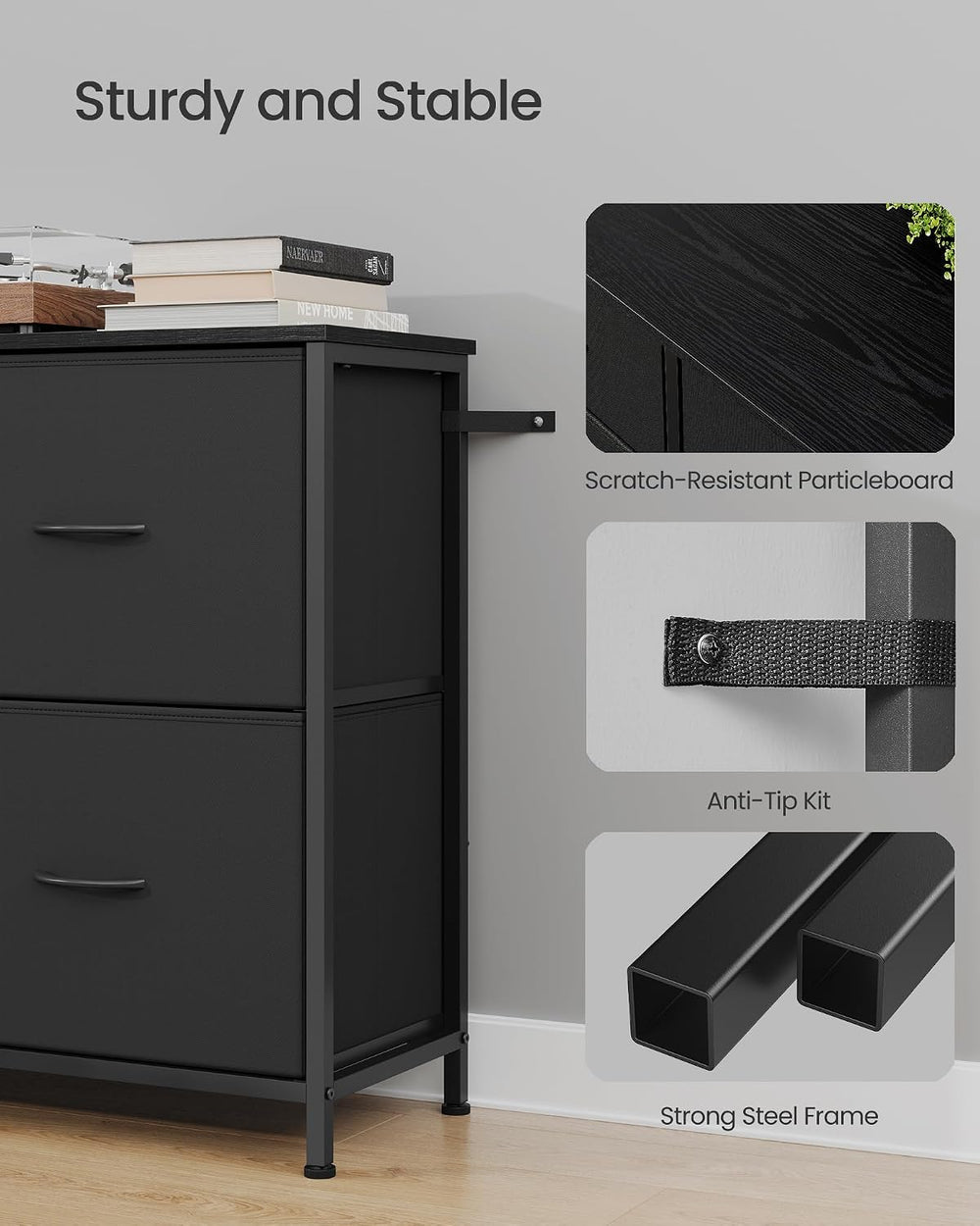 SONGMICS Dresser for Bedroom, Wide Dresser for Closet with 5 Fabric Drawers