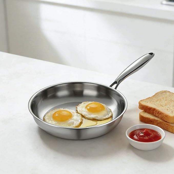 SuperCook 10 Inch Tri-Ply Clad Stainless Steel Frying Pan, Stainless Steel Fry