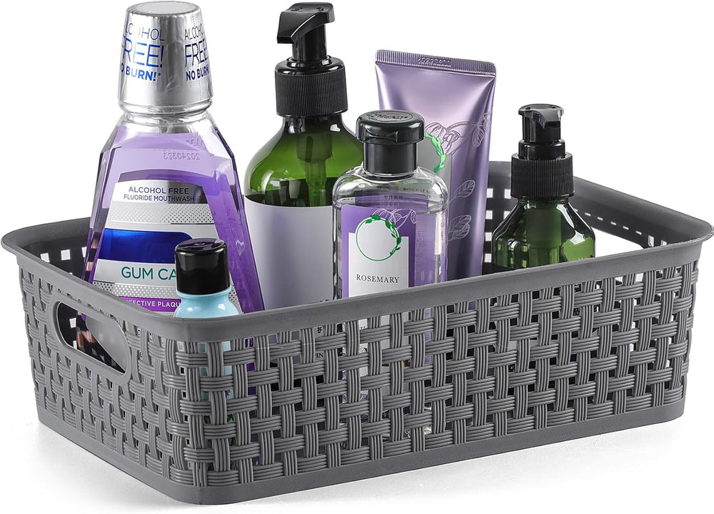 [ 12 Pack ] Plastic Storage Baskets - Small Pantry Organization and Storage B...