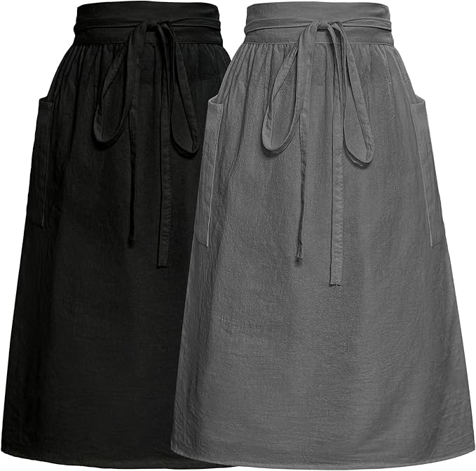Cotton Linen Half Apron for Women Vintage Waist Apron Ruffle Plain Bright Color by Cityelf