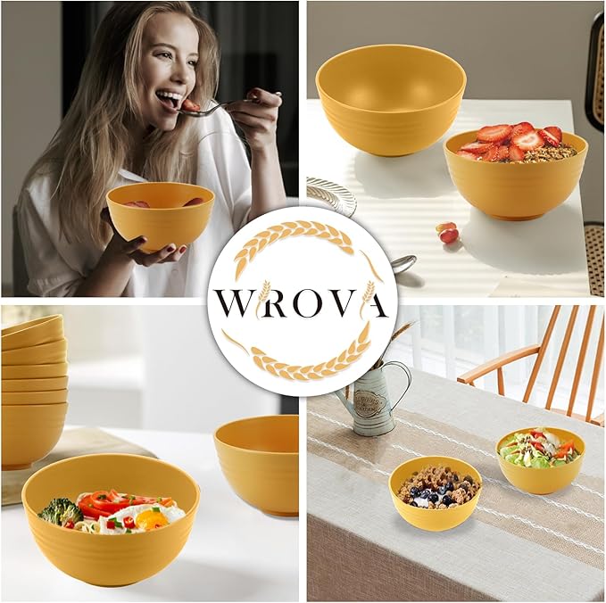 Wheat Straw Bowl Set of 8, Unbreakable Cereal Bowls 26 OZ, Freezer and - Image 4