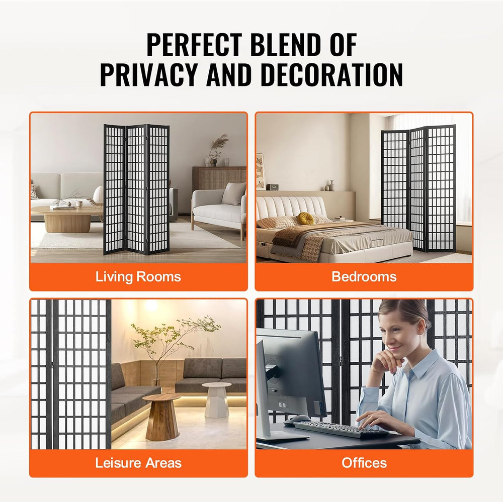 VEVOR Room Divider, 3 Panel Japanese Room Divider, Wood Folding Privacy Scree...