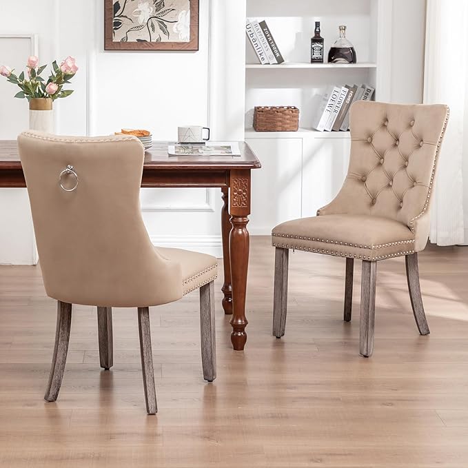 Velvet Dining Chairs Set of 2, Upholstered Dining Room Chairs with Nailhead R...