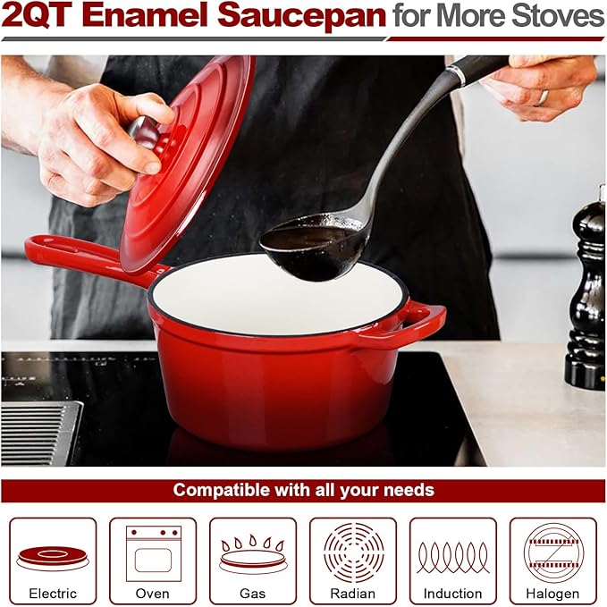 HaSteeL 2 QT Cast Iron Saucepan, Mini Enamel Dutch Oven - Image 4