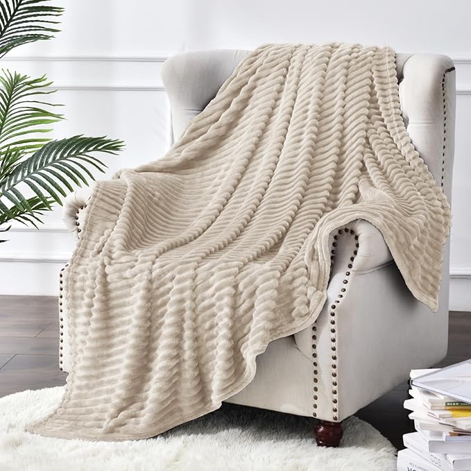 BEDELITE Fleece Throw Blanket for Couch – 3D Ribbed Jacquard Soft and Warm - Image 2