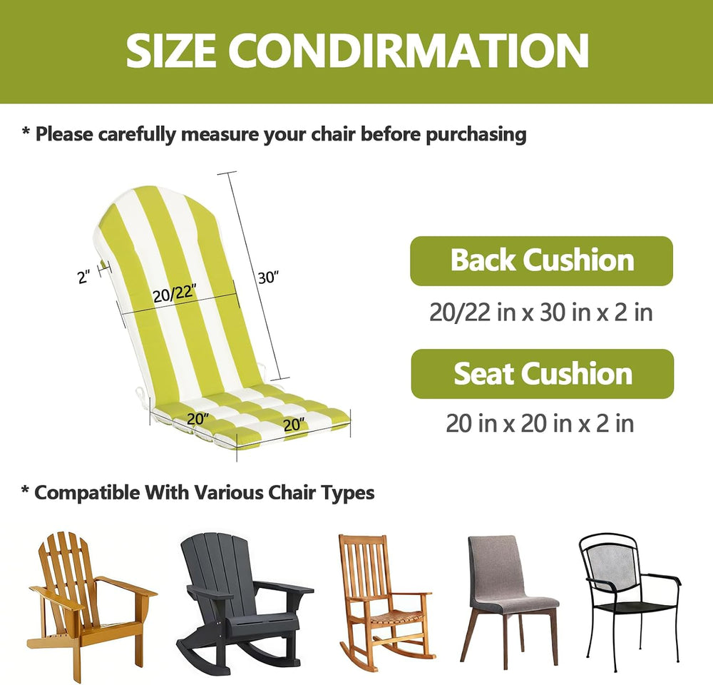 Goodgoods 20x50 Adirondack Chair Cushions 2-Pack, 30D Foam, Green Stripes