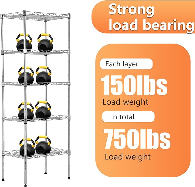 BestOffice | 5-Tier Wire Storage Shelves | 17x12x48 | Chrome | - Image 7
