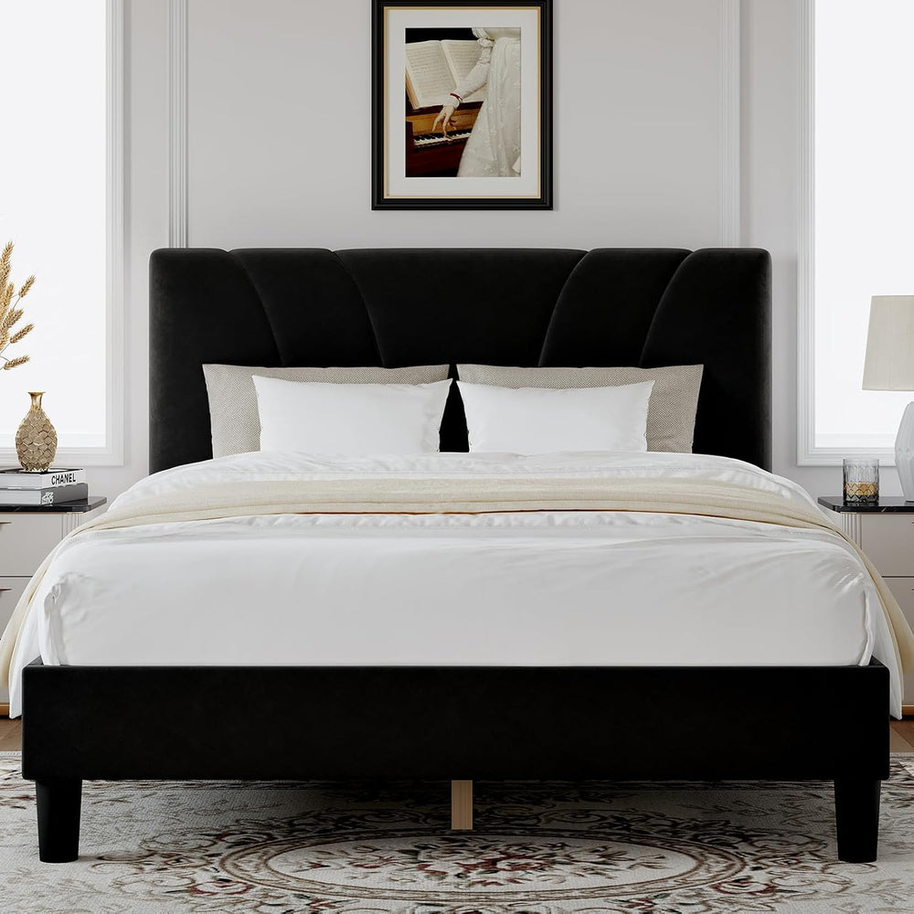 Novilla Full Size Bed Frame with Headboard, Full Bed Frame with Wooden Slats ...
