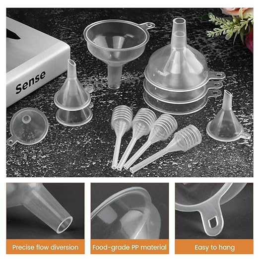 Mini Funnel Kit, 12-Piece Set: 8 Small Funnels + 4 Mini Droppers, Food-Grade PP - Image 3