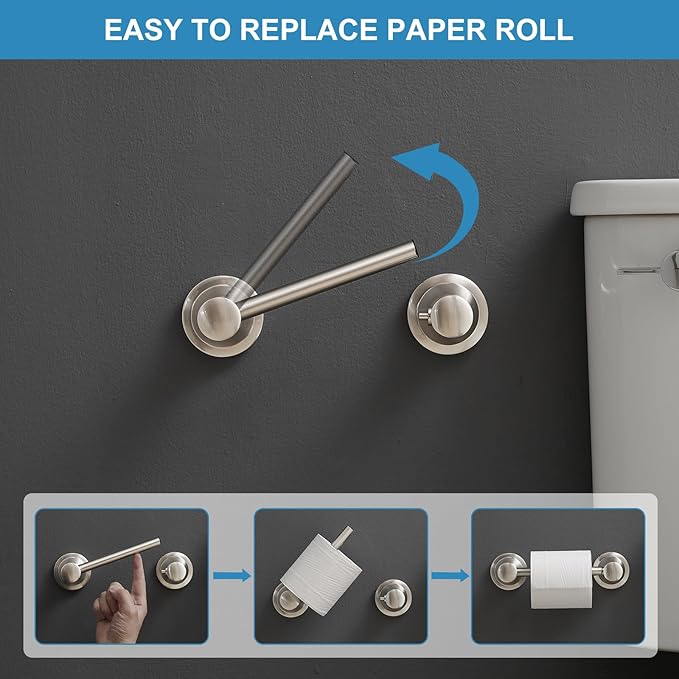 RUMOSE Toilet Paper Holder and Hand Towel Ring Brushed Nickel Wall Mount - Image 4