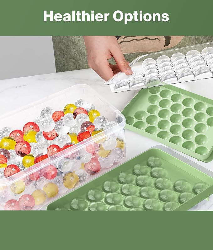 Ice Cube Tray with Lid and Bin, Ice Tray, 62 Round Ice Trays - Image 2