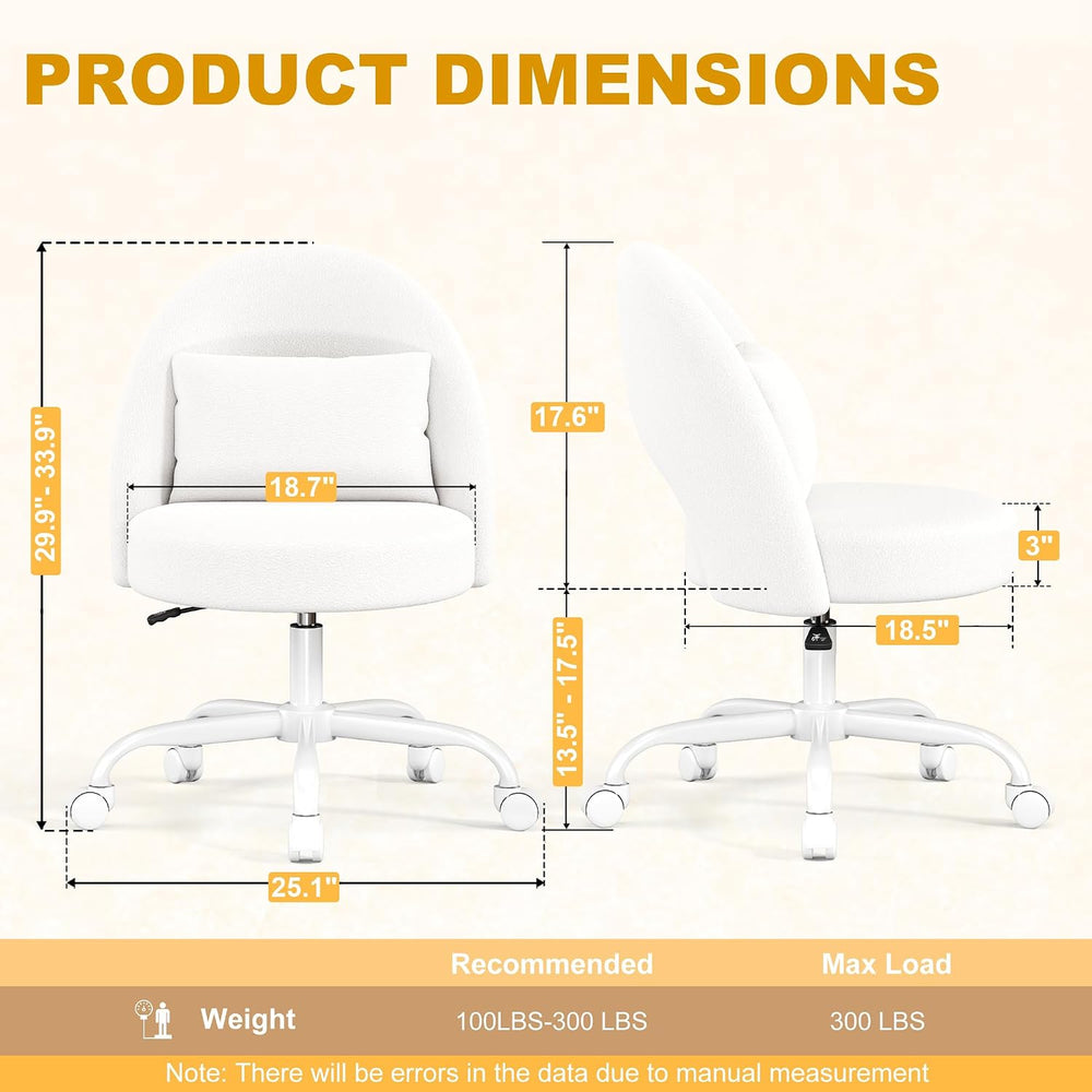 Misolant Vanity Chair with Back, Armless Cute Office Chair with Wheels for Gi...