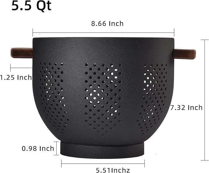 Metal Colander with Wood Handle and Stable Base, Powder Coated Steel Kitchen - Image 2