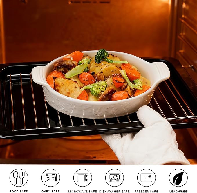 TONGDAHE Oval Au Gratin Baking Dishes Set of 4 9" x 5" 19 oz Classic white - Image 4