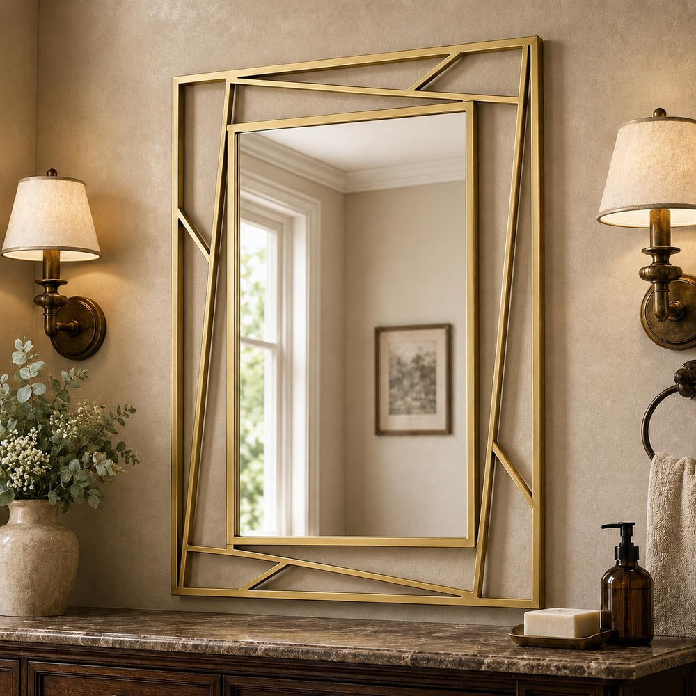 Brushed Gold Bathroom Mirror, 19.7''X27.6'' Rectangular Wall ...