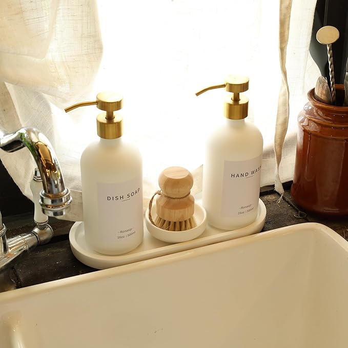 Ronasip Set of 5 Kitchen Soap Dispenser Set 16 Oz Glass Hand Dish Soap Dispenser - Image 9