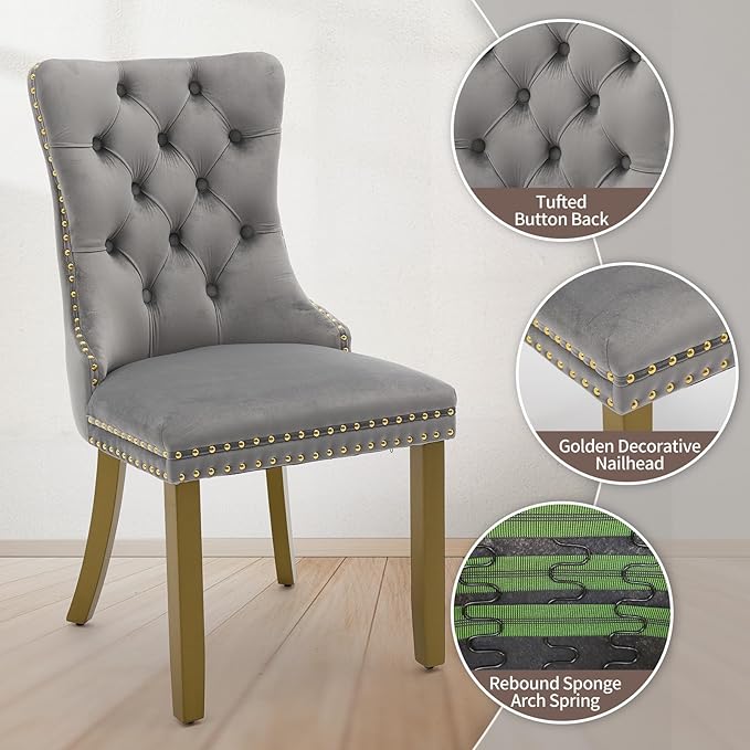 Velvet Dining Chairs Set of 4, High-end Tufted Upholstered Dining Chair with ...