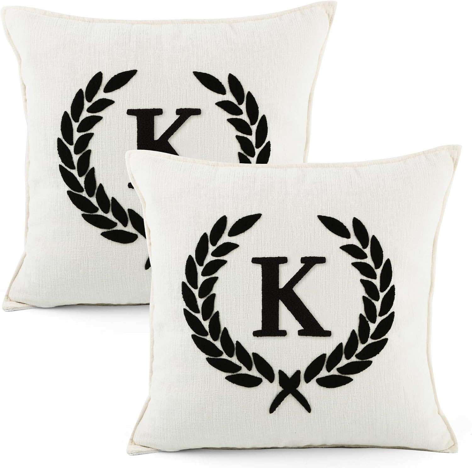 Pack of 2 Chenille Initials Pillowcases 18x18 inch Cream White | Bohemian Farmhouse Neutral Personalized First Letter Embroidery Cushion pillow Soft Sofa Bedrooms Living Room Home Decoration