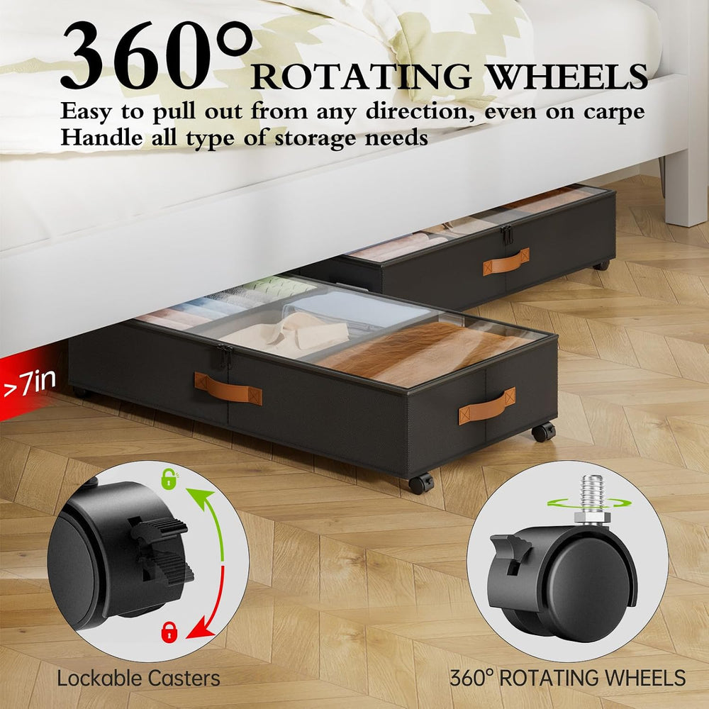 Yecaye Under Bed Storage with Wheels, 2 Pack Under Bed Storage Containers wit...