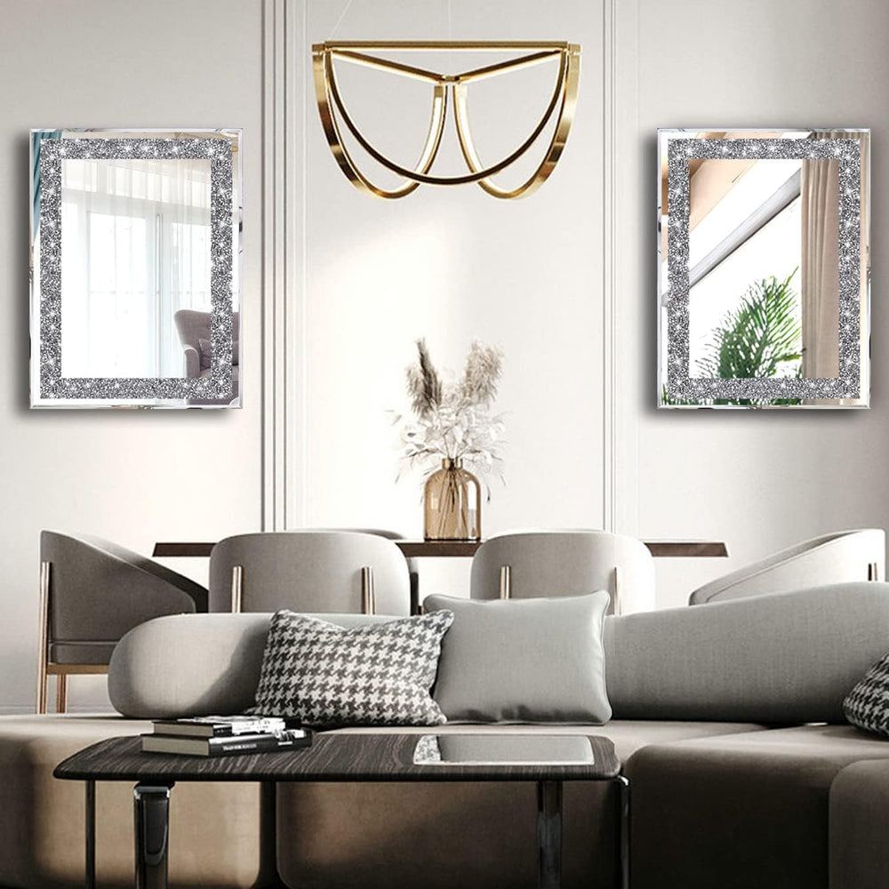 2 Piece Wall Mirrors, Crush Diamond Wall Décor Silver Decorative Mirrors for ...