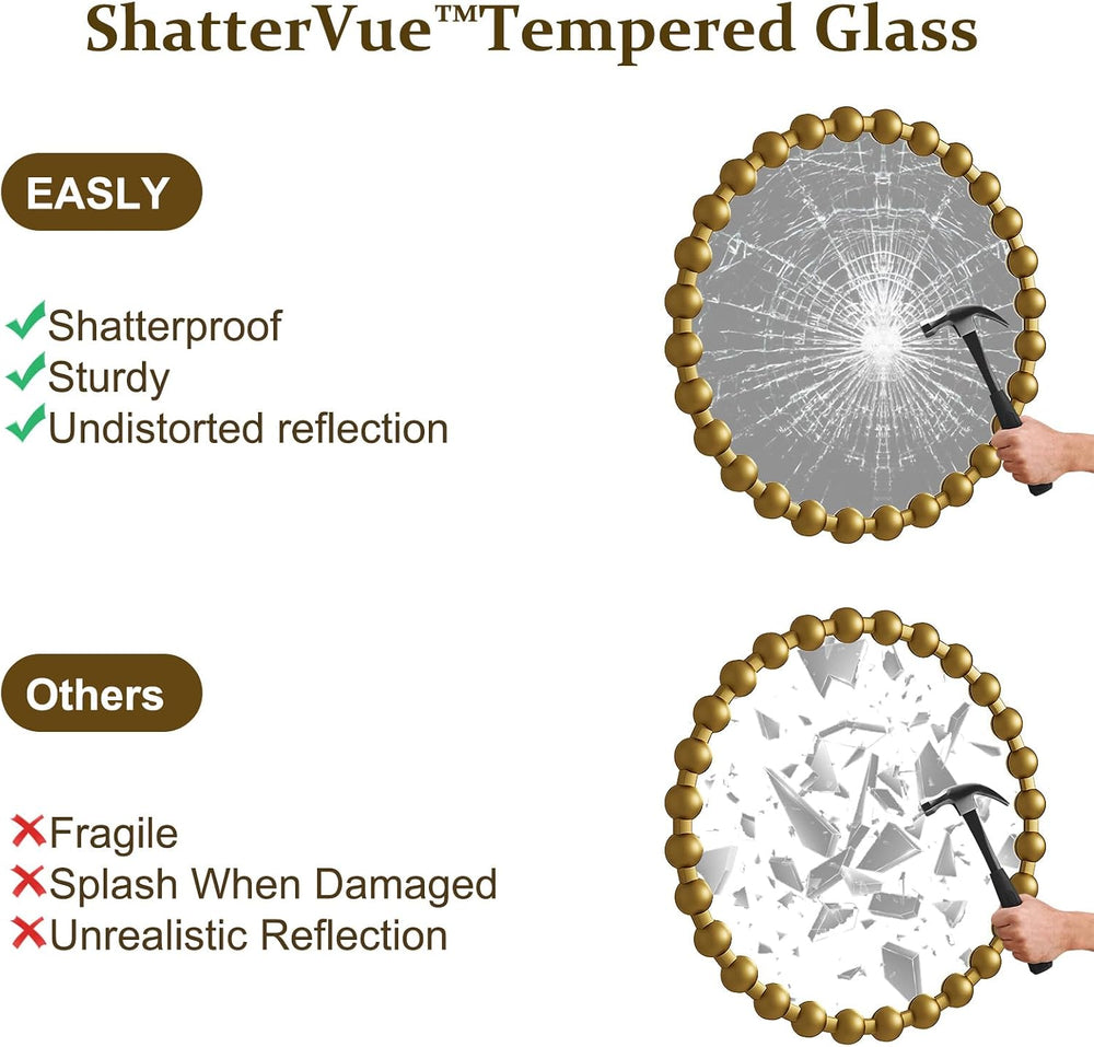 Easly Round Mirror for Wall, 24 Inch Gold Beaded Frame Decorative Vanity Mirr...