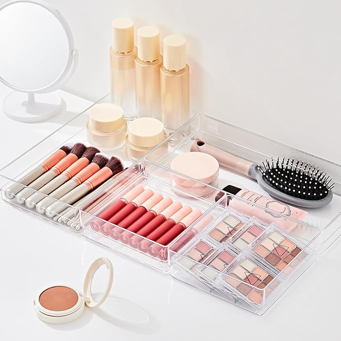 SMARTAKE 6 PCS Clear Plastic Drawer Organizers Set, Large Size Non-Slip Desk - Image 3