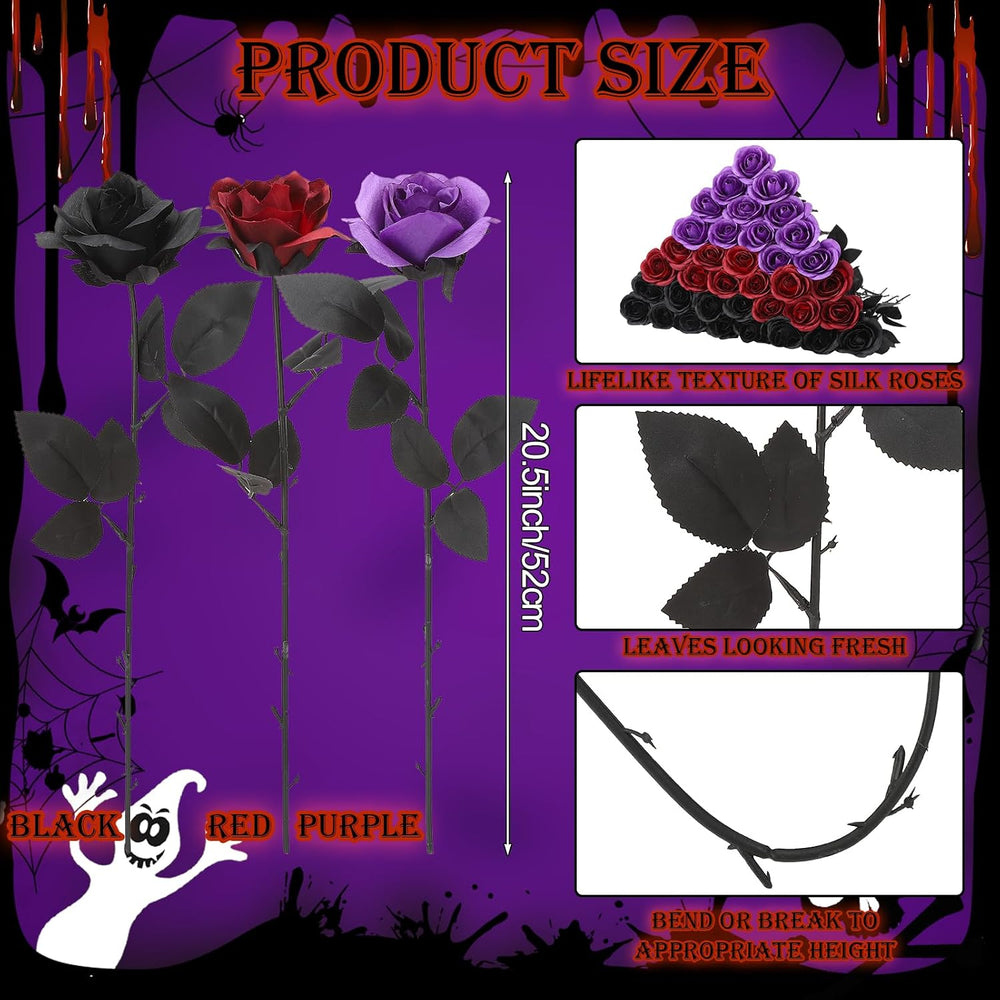 80 Pcs Artificial Roses Long Stem Silk Flower Black Red Purple