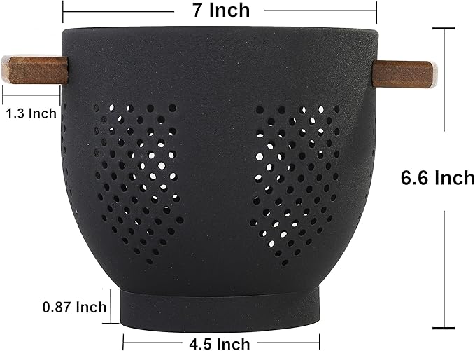 Metal Colander with Wood Handle and Stable Base, Powder Coated Steel Kitchen - Image 2