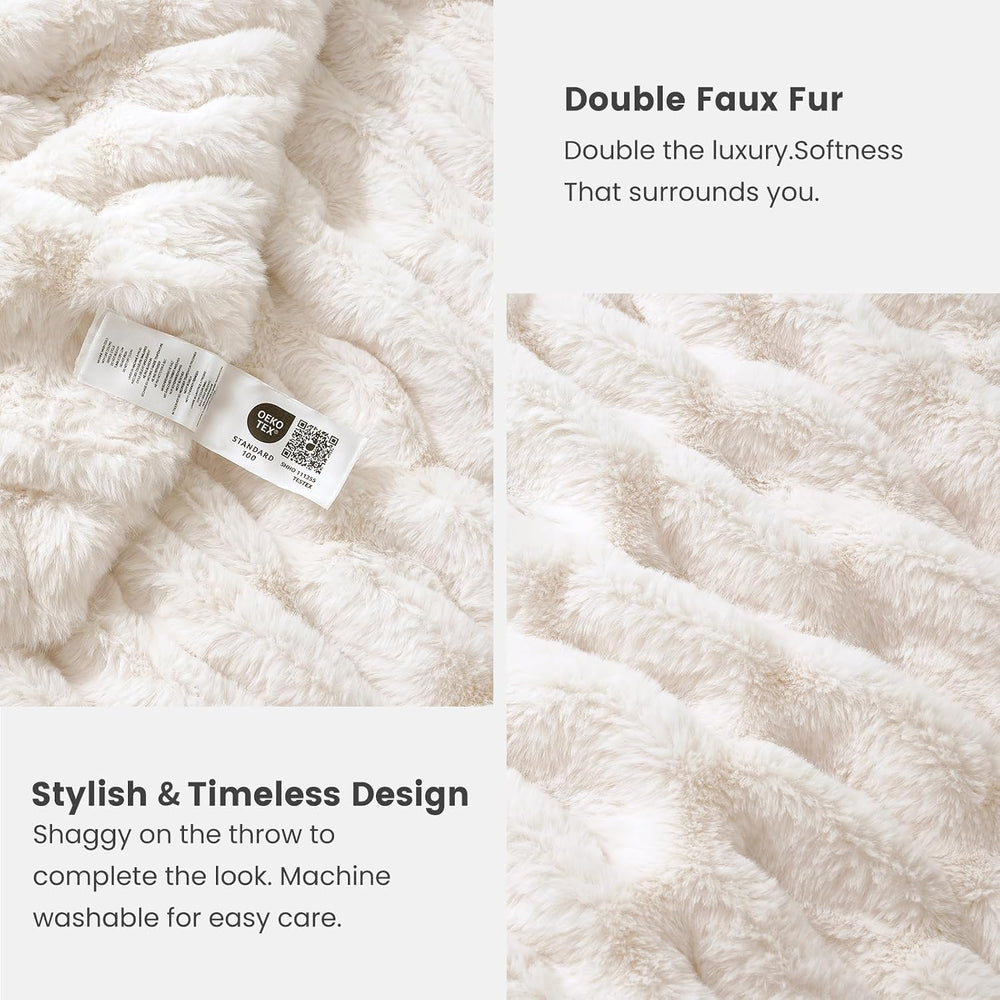 Cozy Bliss Double-Sided Soft Faux Fur Throw Blanket,50"x60", Cream ...