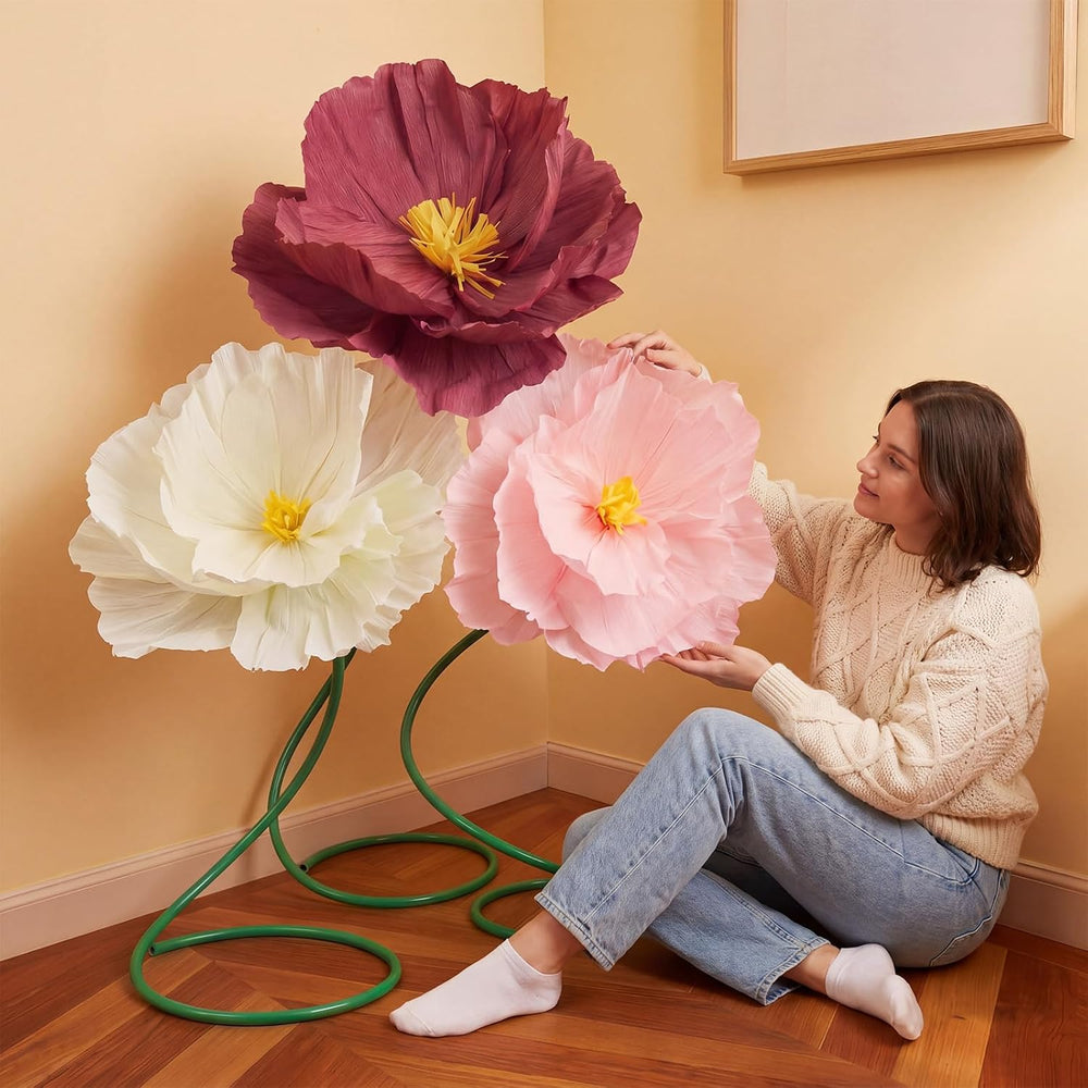 3 Pcs 5ft Large Paper Mix Color Poppy Flower Giant Artificial Poppy