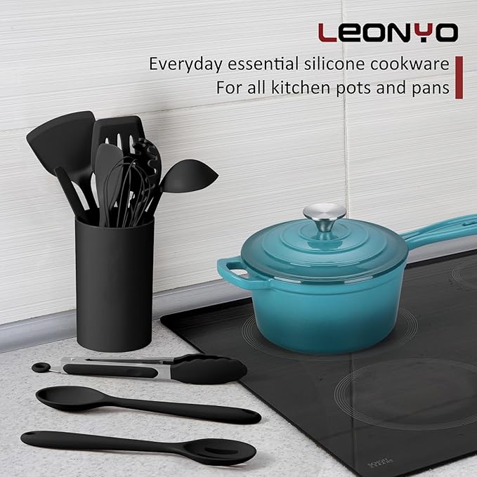 Silicone Cooking Utensils Set of 10, Leonyo Black Kitchen Utensils Set - Image 6