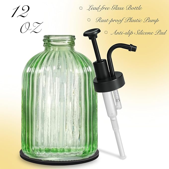 SheeChung Green Glass Soap Dispenser, 12 Oz Liquid Hand Soap Dispenser - Image 2
