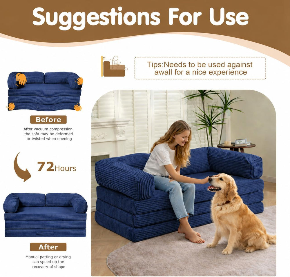Convertible Sofa Bed Queen,5-in-1 Boneless Couch with Removable Armrests &amp...
