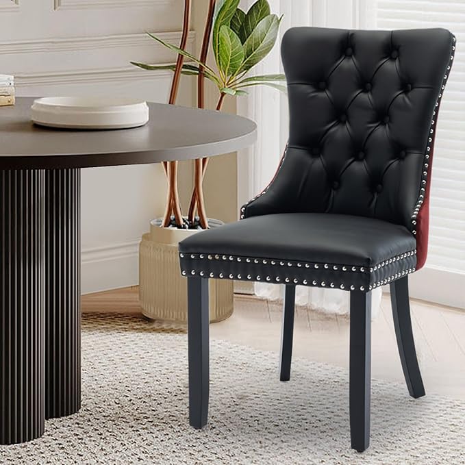 Leather Upholstered Dining Chairs Set of 6, Modern Style Kitchen Side Chairs ...
