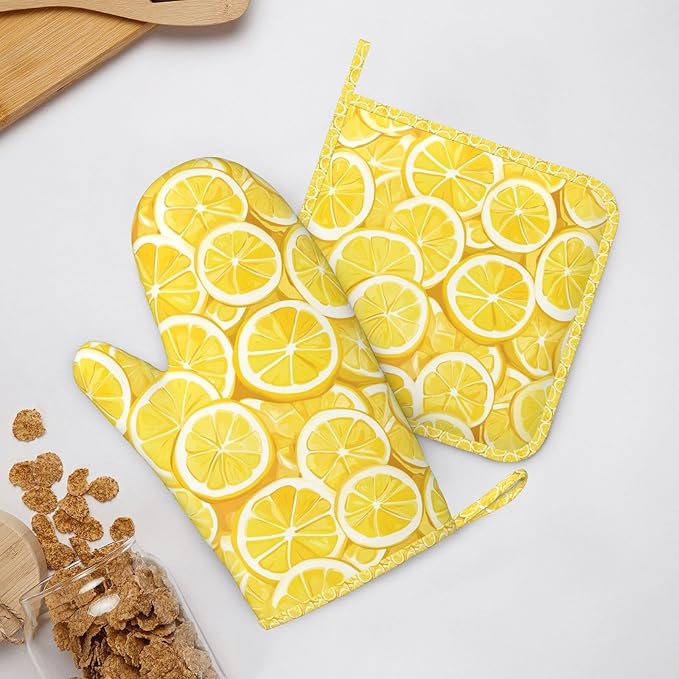 Oven Mitts and Pot Holders Lemon Watercolor Yellow Silicone Kitchen Accessories - Image 6