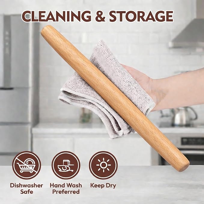 17 Inch French Rolling Pin, Wooden Dough Roller - Image 7