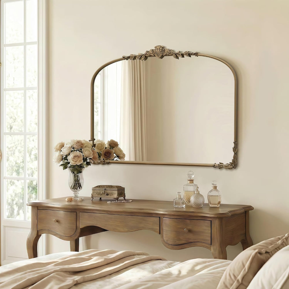 Large Gold Arched Mirror: 40"x30" Matt Gold Vintage Wall Mirror