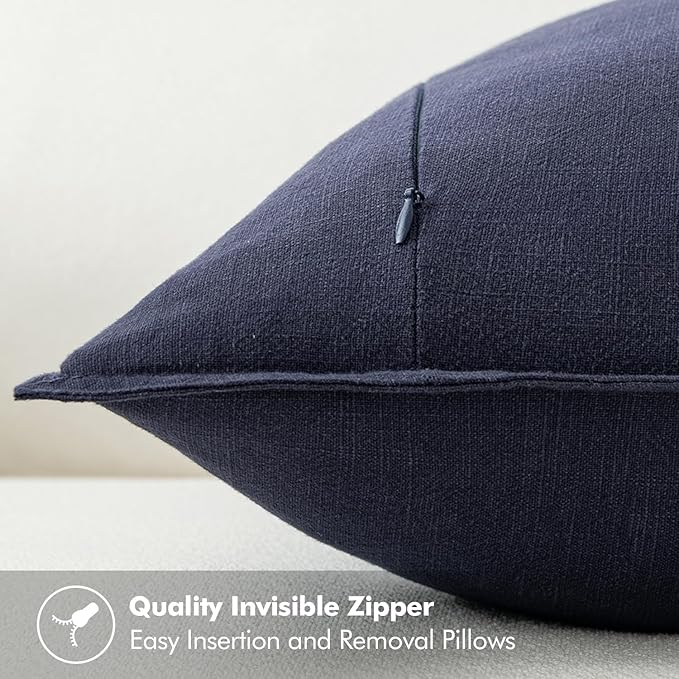 MIULEE Decorative Linen Euro Sham Pillow Covers 24x24 Navy ​Boho Farmhouse​ - Image 3