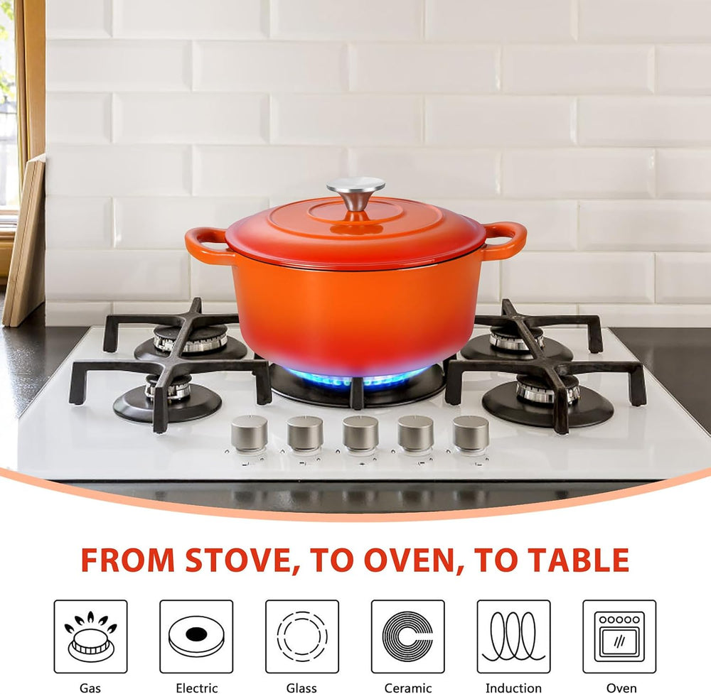 E-far 3 Qt Enameled Cast Iron Dutch Oven with Lid, Small Round Nonstick Dutch...