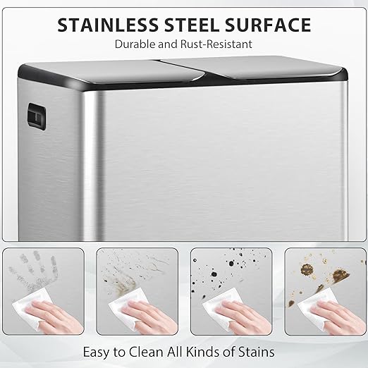 SUPER DEAL Kitchen Trash Can 16 Gallon 60L Dual Stainless Steel Garbage and - Image 8