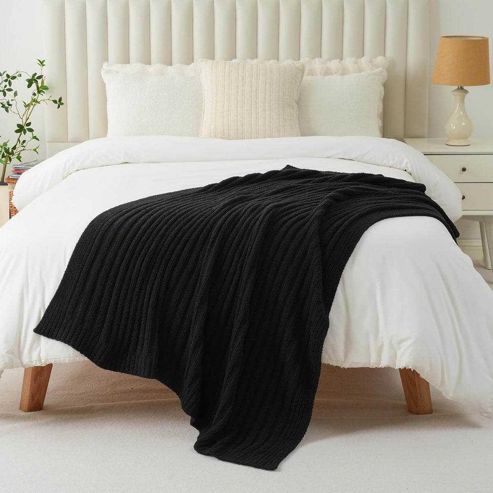 Battilo Black Throw Blanket for Couch, Soft Chenille Throw Blanket, 50"x...