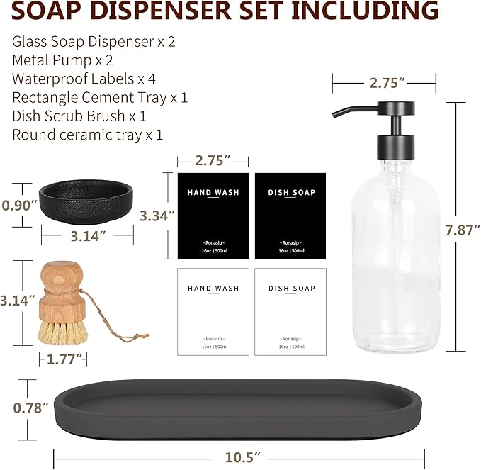 Ronasip Set of 5 Kitchen Soap Dispenser Set 16 Oz Glass Hand Dish Soap Dispenser - Image 5