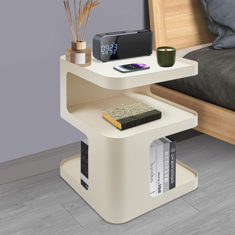 Modern Metal Side Table with Storage - No Assembly Small End Table & Nigh...