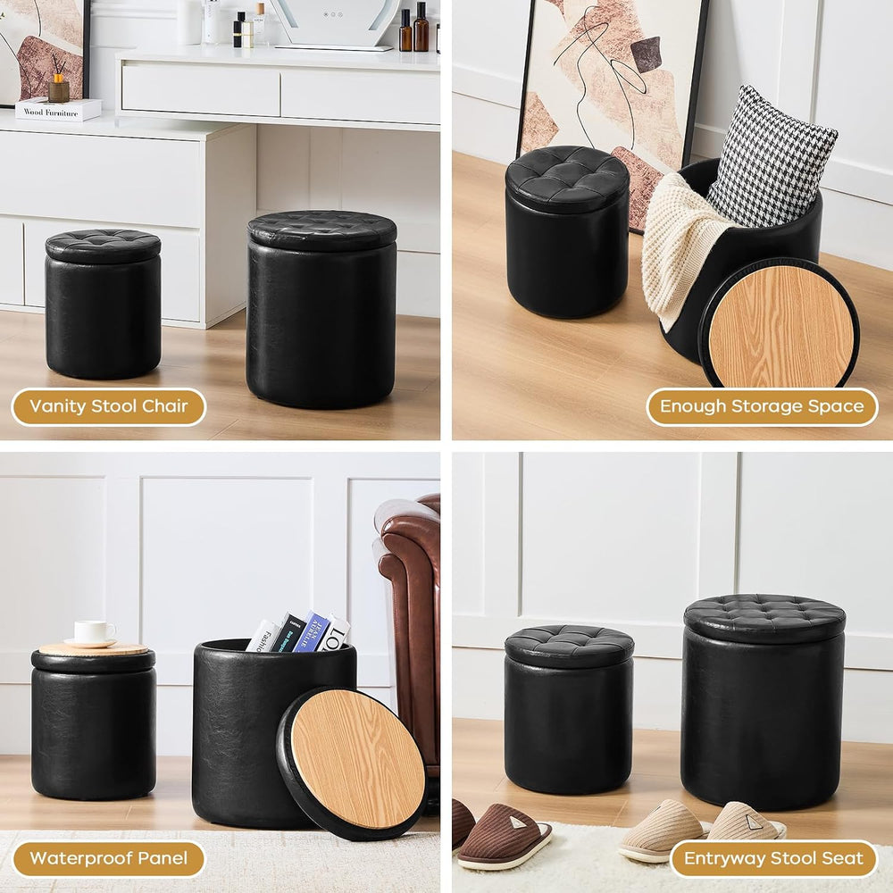 oakvivo Round Ottoman with Storage Set of 2, 12.6" W x 14.17" H &am...