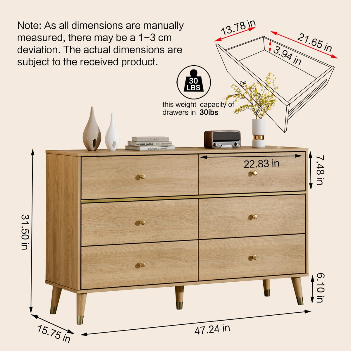 chrangmay 6 drawer dresser,47.24" wide mid century chest shown in use