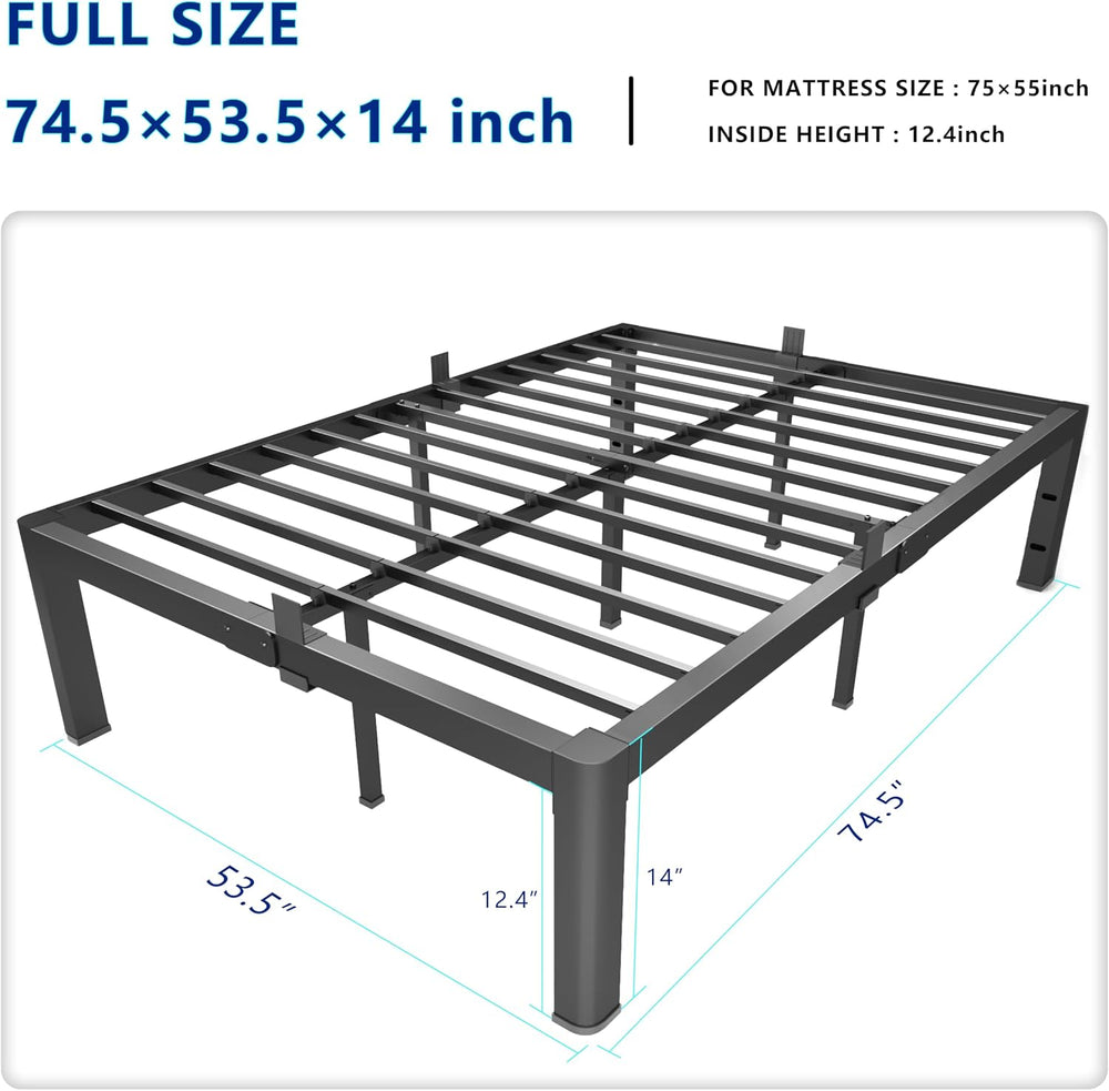 yookare 14 Inch Full Platform Bed Frame - 3500 lbs Heavy Duty Metal Mattress ...