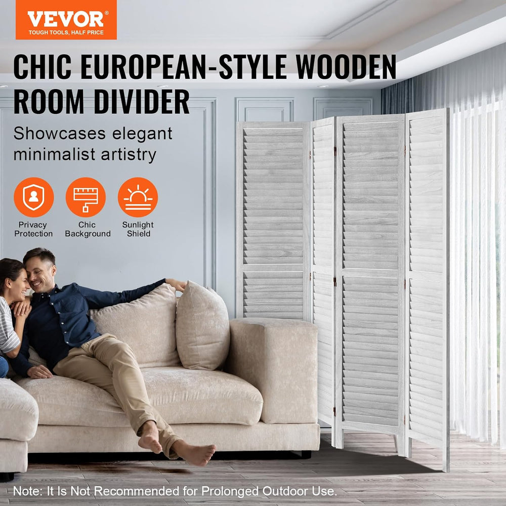 VEVOR Wood Room Divider, 4 Panel Folding Privacy Screen, Indoor Wooden Partit...