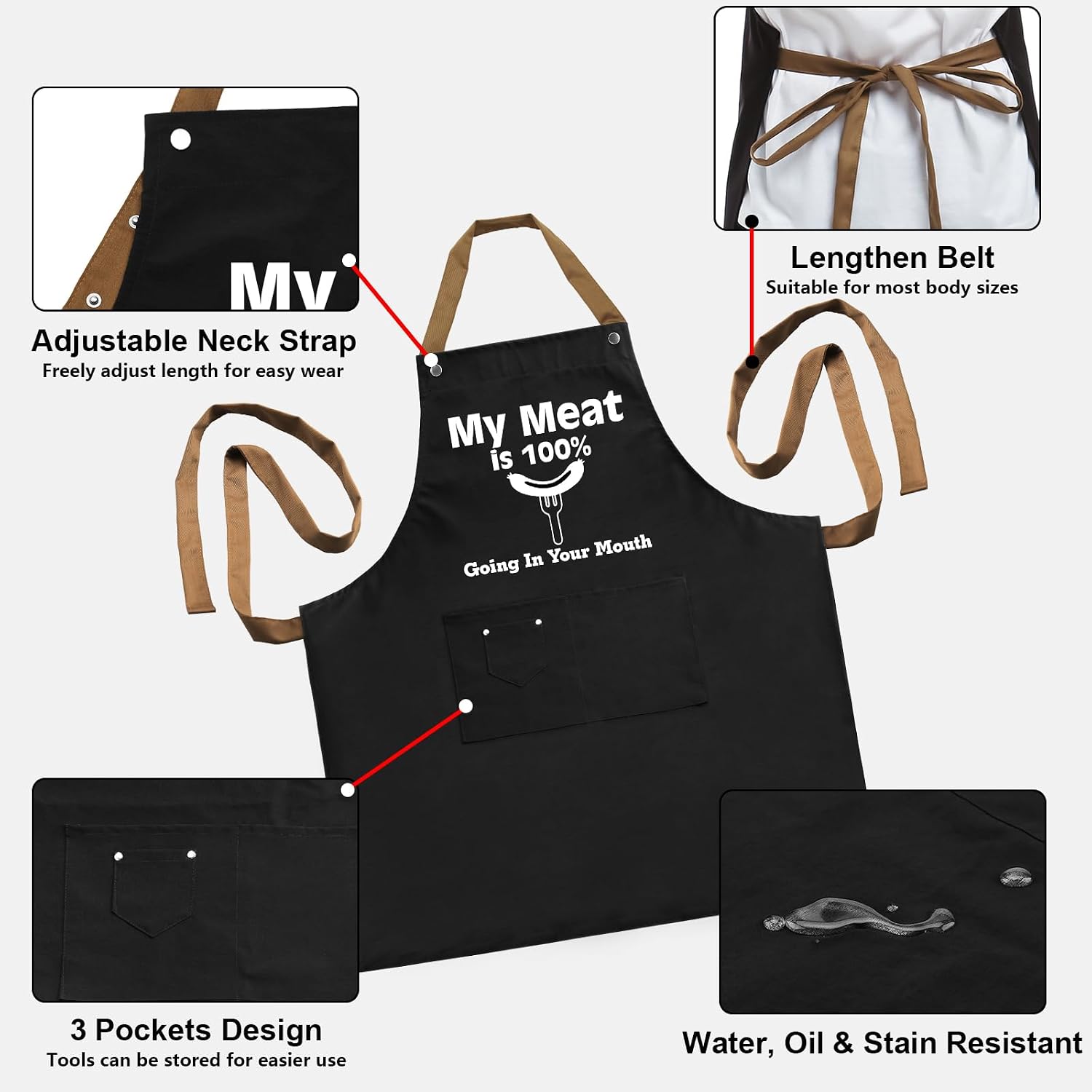 Gifts for Boyfriend, Husband Gag Gifts from Wife, Fathers Day, Birthday Gifts for Men, Naughty Gifts for Him, Anniversary Mens Funny Gifts Gag Gifts - Kitchen Chef Apron w Pockets