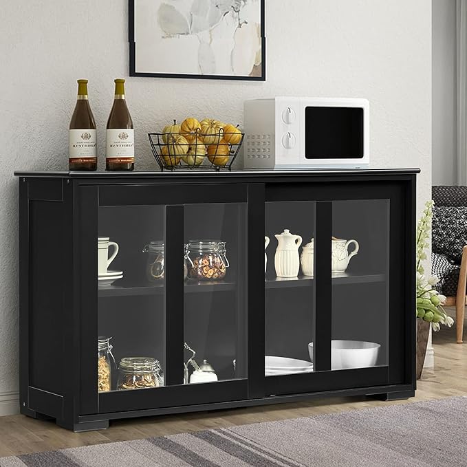 Costzon Sideboard Buffet Cabinet, Wooden Kitchen Storage Cabinet with Adjusta...