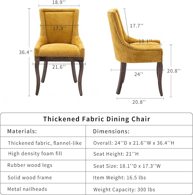 Gold Dining Chairs Set of 4, Kitchen & Dining Room Chairs, Fabric Upholst...